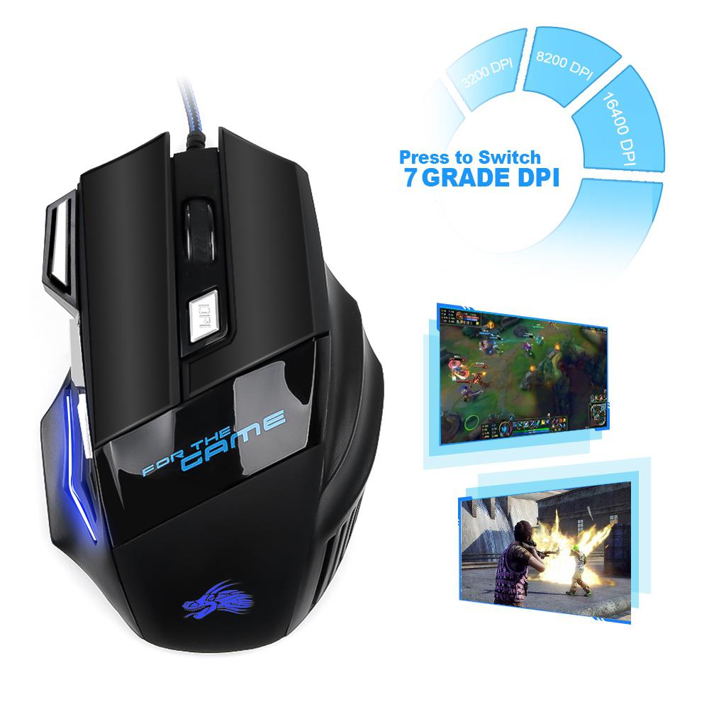 BEESCLOVER Gaming Mouse 7 Button USB Wired LED Breathing Fire Button 3200 DPI for Laptop PC