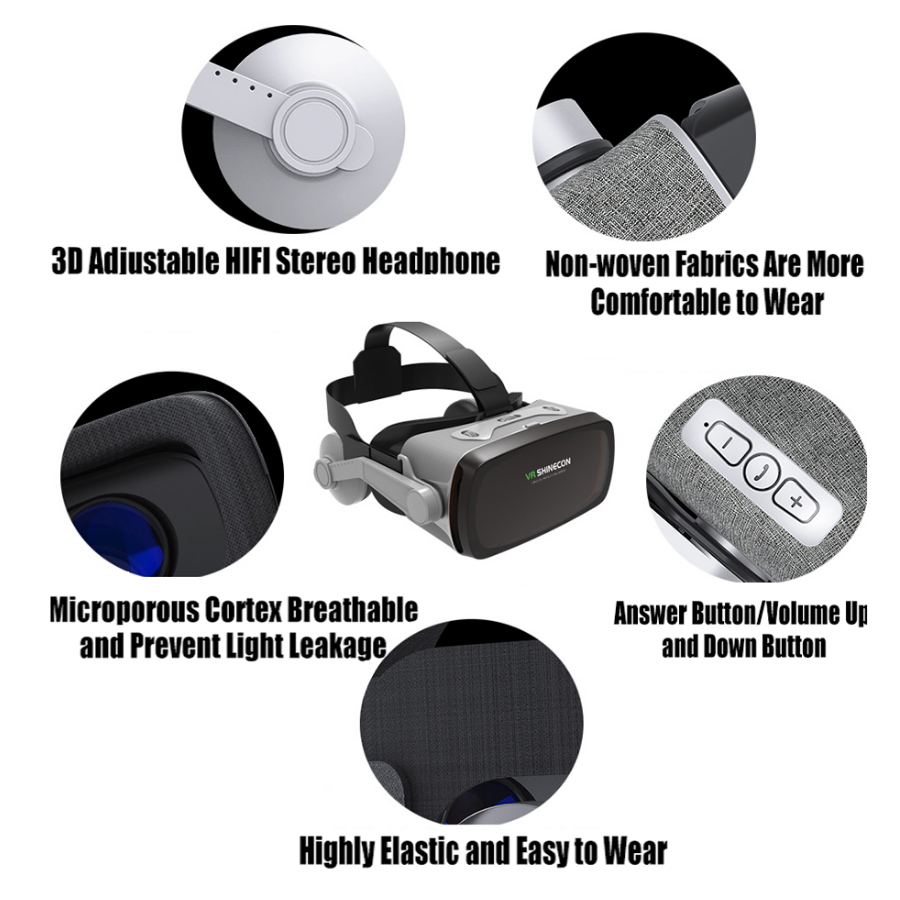 VR Shinecon G07E Viar Casque Headset Virtual Reality Glasses 3D Helmet Goggles 3 D For iPhone Android Phone Smartphone Lense Set